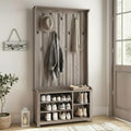 VASAGLE Hall Tree with Bench and Shoe Storage, Coat Rack with Shoe Bench, 7 Double Hooks for Jackets, Hats, Entryway, Bedroom, Living Room, 13.8 x 31.9 x 70.9 Inches, Heather Greige UHSR414G01 - color: Heather Greige