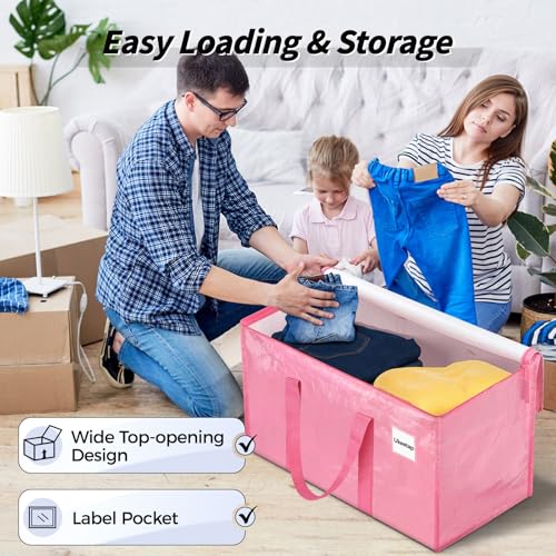 16 Pack Extra Large Heavy Duty Moving Bags, Pink Storage Bins with Lids, Reinforced Handles & Heavy-Duty Zippers Moving Boxes Storage Bags Totes for Clothes Packing, Dorms, College Supplies, Pink - color: Pink, size: 16 Pack