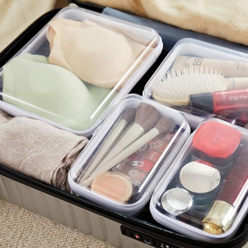 4PCS Large Clear Hard Shell Zipper Case, Makeup Organizer & Toy Storage Bag for Lego Bricks, Diaper Pouches, Cosmetic Bags, Transparent Pencil box, Puzzle Board Game, Portable Travel Toiletries - size: 4Pcs-Large