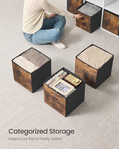 SONGMICS Storage Cubes, Set of 8 Storage Bins, Foldable Fabric Storage Boxes, 11.8 x 11.8 x 11.8 Inches, Fit Cube Storage Unit, for Clothes, Bedroom, Living Room, Rustic Brown and Ink Black URFB830B01 - color: Rustic Brown, size: 8 Pack (11.8"L x 11.8"W x