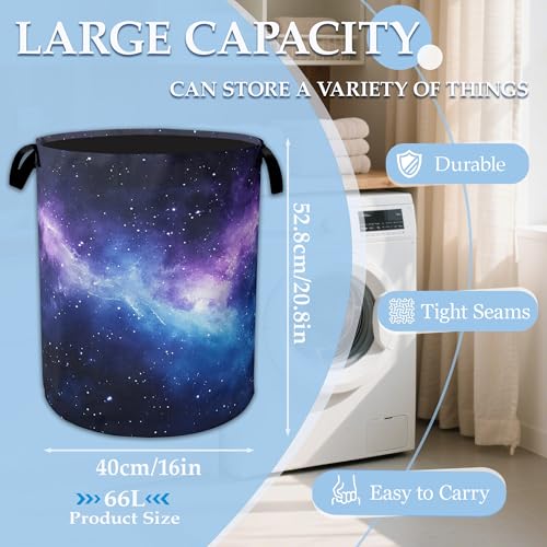 Purple Galaxy Laundry Basket Collapsible Laundry Hamper with Handle, Oxford Clothes Toy Storage Bin for Bathroom Bedroom Room Decor, Gift Basket 16" X 20.8" - color: Purple Galaxy