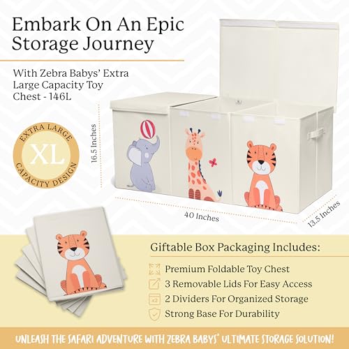 Zebra Baby Toy Storage Organizer for Kids and Toddlers, 40" x 13.5" x 16.5" - Large Collapsible Toy Chest for Living Room - Box, Bin, Organizer for Boys and Girls, Extra Big - color: Safari Yellow