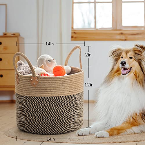 CHICVITA Wicker Laundry Basket With Handles, Storage Baskets for Decor, Rope Basket for Blankets, Toys, Clothes, Shoes, Plant Basket for Living Room, 14" X 14" X 12" - color: Black, size: 14"W x 12"H
