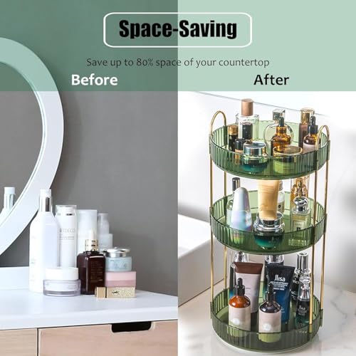 Rotating Makeup Organizer Countertop 3 Tier Lazy Susan Trays Clear Skincare Perfume Storage for Bathroom Counter Vanity, Green Gold - color: Green, size: 3 Tier