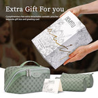 BOYATU Travel Makeup Bag Cosmetic Bags for Women: 3 Pcs Set Large Capacity Make up Bag with Handle - Vegan Leather Toiletry Bags with Compartments - Makeup Organizer for Travel Essentials(A-5-Green) - color: A-5-Green