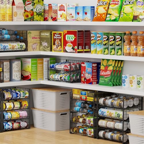 Sbanmao 2-Pack Stackable Can Organizer for Pantry, Adjustable Can Holder Rack for Canned Food Soda Drink Goods Storage up to 36 Cans Storage, 2 Tier, Black - style: Classic