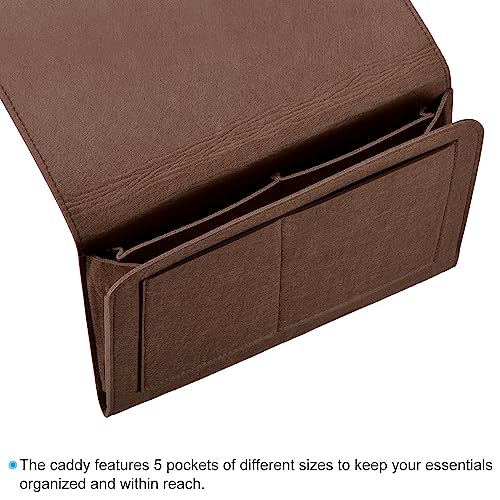 PATIKIL 13in Bedside Caddy, Bed Caddy Bedside Organizer Hanging Soft 5 Pockets Bed Pockets Bedside Storage Organizer Remote Control Holder for Bedroom Phones Glasses, Dark Brown - color: Dark Brown, size: 12.6*8.6inch