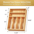 Umilife Kitchen Drawer Organizer, 12 Inch Silverware Utensil Tray Holder, Extra Deep, with Non-Slip Feet & Grooved Drawer Divider, 6 Slots Total Bamboo Wood Caddy for Flatware Cutlery Knives - size: 12 x 17 inch (6 Slots)