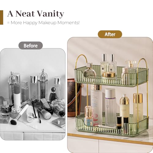 Aveniee Bathroom Counter Organizer, 2 Tier Perfume Skin Care Countertop Storage Shelf, Vanity Makeup Tray for Cosmetic Skincare Lotion,Green - color: Gem Green, size: 2 Tier