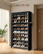 CASAMAYA Shoe Rack with Covers, 10 Tiers Tall Shoe Rack Organizer, Large Capacity Shoe Shelf Storage, Hold 40 Pairs of Shoes, Vertical Shoe Storage Organizer for Closet, Entryway, Black, SRT104B01 - size: 30.1"W - 10 Tier