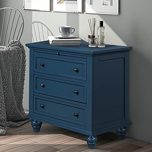 Modern Storage Wood Cabinet with 3-Drawer, Sofa Table Console Table End Table with Pull Out Tray, Accent Table Furniture for Entryway Living Room Bedroom, Fully Assembly Bedside Table (Blue) - color: Blue
