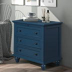 Modern Storage Wood Cabinet with 3-Drawer, Sofa Table Console Table End Table with Pull Out Tray, Accent Table Furniture for Entryway Living Room Bedroom, Fully Assembly Bedside Table (Blue) - color: Blue