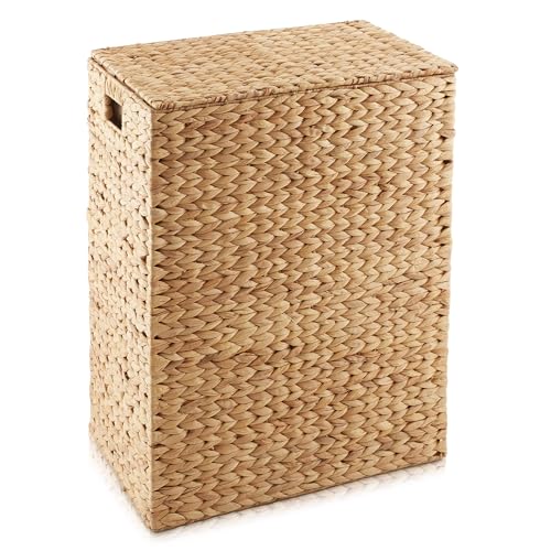 Casafield Large Laundry Hamper with Lid and Removable Liner Bag - Natural, Woven Water Hyacinth Rectangular Laundry Basket Sorter for Clothes and Towels - color: Natural