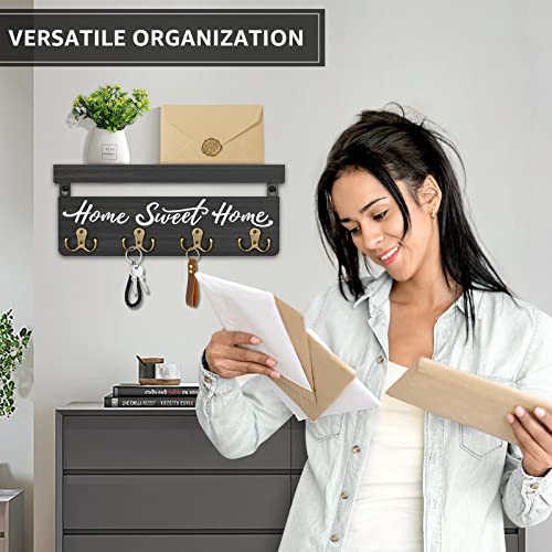 buways Key Holder for Wall Decorative, Rustic Wooden Key Hanger for Wall with 4 Double Key Hooks, Farmhouse Key Holder Rack and Mail Organizer for Home Entryway Decor(Black) - color: Black