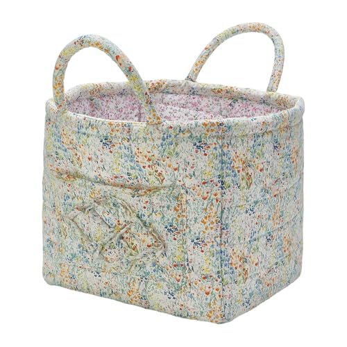 Quilted Fabric Storage Basket with Handles & Pocket, Foldable Laundry Hamper Boho Floral Print Organizer Bin for Home, Picnic, Office 12"x10"x10" (A-3) - color: A-3
