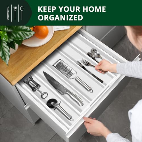 ROYAL CRAFT WOOD Luxury Bamboo Kitchen Drawer Organizer - Silverware Organizer - Utensil Holder and Cutlery Tray with Grooved Drawer Dividers for Flatware and Kitchen Utensils (5 Slot, White) - color: White, size: 5 Slot