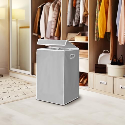 Simple Houseware Foldable Laundry Hamper Basket with Lid and Removable Bag, Gray - color: Grey