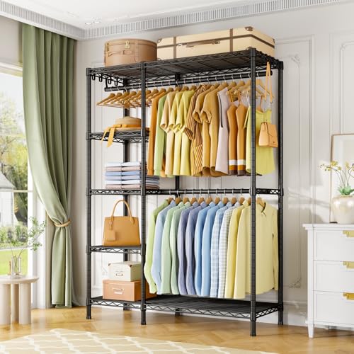 Ulif F2 Clothes Rack, 5 Tiers Heavy Duty Garment Rack for Bedroom, Freestanding Adjustable Closet Storage Organizer, 46.1" W x 15.4" D x 78.3" H, Load 630lbs, Upgraded Black - color: Black