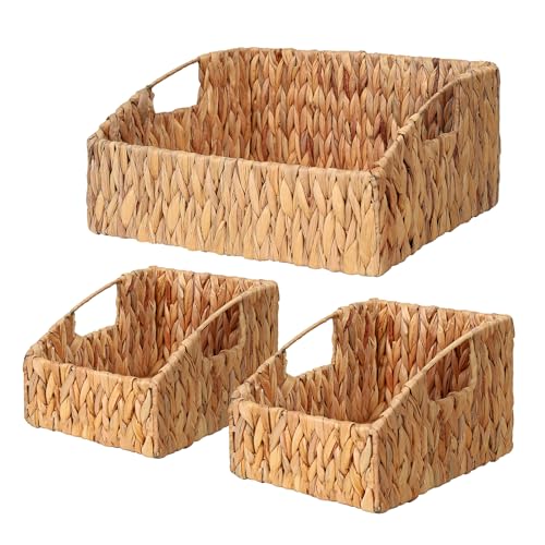 Ollieroo Rattan Storage Baskets, Handwoven Wicker Storage Bins with Built-in Handles, Storage Container Baskets for Shelves, Bedroom, Bathroom, Laundry Room or Kitchen(Natural) - color: Yellow