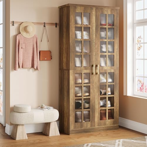 Tribesigns Tall Shoe Cabinet with Doors, 8-Tier Shoe Storage with Adjustable Shelves, Modern Shoe Organizer Shoe Rack Cabinet for Entryway, Hallway, Closet, Living Room, Rustic Brown - color: Rustic Brown