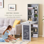 Folding Desk with Storage,Foldable Convertible Writing table with Blackboard and Shelves,Wall Mount Fold Out Table Cabinet , Space-Saving Murphy Desk for Multi-Function Home Office Workstation (Grey) - color: Grey