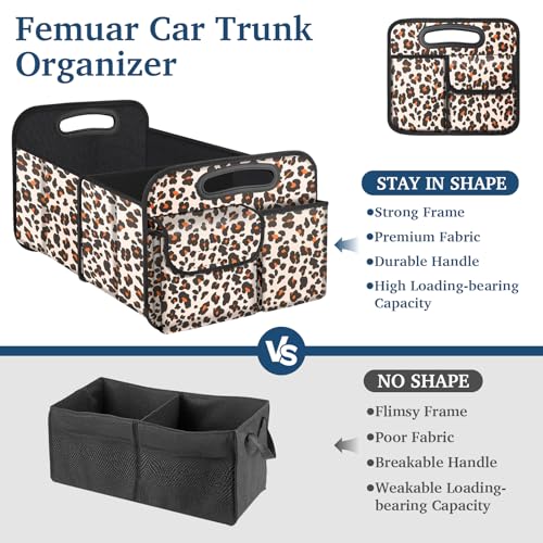 Femuar Car Trunk Organizer, Trunk Storage Organizer with Large Capacity Waterproof Collapsible Trunk Organizer for Car Suv/Jeep/Sedan (Leopard Print, Standard) - color: Leopard print, size: Standard