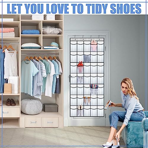 Windyun 2 Pcs 70 Large over The Door Shoe Organizer Hanging Shoe Rack for Closet Holder White Mesh Pockets Back to School Behind Door Hanger Storage Nonslip for Home Room School Dorm, Each 35 Pockets - color: White in Gray