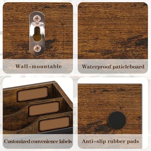 Mail Organizer, Mail Sorter Wall Mounted with 3 Slots, Mail Organizer Countertop Desk, Mail Holder for Home Office, Mail Sorter Office Accessories Organizer for File Letter Paper Folder - color: Rustic Brown