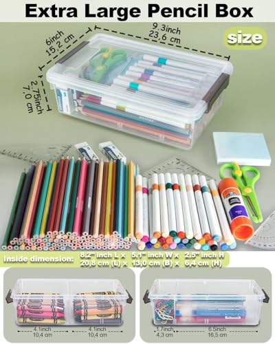 12 Pack Extra Large Pencil Box with Removable Divider, Thickened Pencil Case Bulk, Clear Crayon Marker Organizer Stackable Plastic Small Storage Containers for Pen Craft School Supplies(Grey) - size: Grey-12 Pack