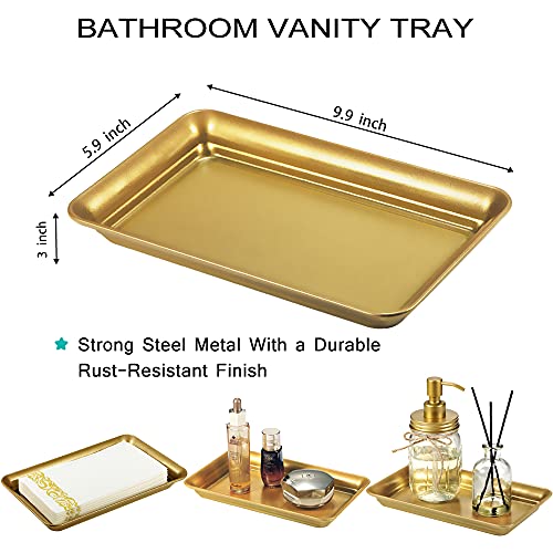 SheeChung Vintage Farmhouse Decor Metal Vanity Tray(4 Pack),Countertop Guest Hand Towel Storage Organizer Tray Dispenser, Sturdy Holder for Perfume,Cosmetics, Jewelry, Makeup Bathroom Organizer (Glod) - color: Gold, size: 4 Pack (9.9" x 5.9" x 1.1")