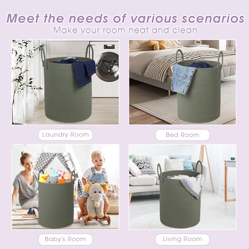 Large Laundry Basket,Laundry Hamper,15''x18'' Cotton Rope Storage Basket with Handles,baby hamper,Nursery Blanket Storage Living Room,toy basket,kids laundry(Green) - color: Green, size: 60L