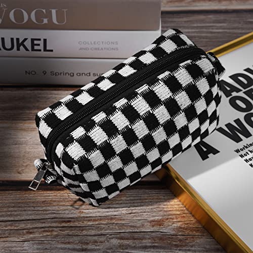 SOIDRAM 2 Pack Checkered Makeup Bag for Women, Cute Makeup Pouch Small Makeup Bag Travel Cosmetic Organizer for Toiletries, Brushes & Skincare - color: Black, size: 2 Pack