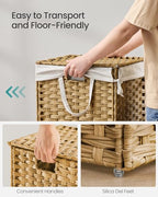 SONGMICS Laundry Hamper with Lid, 9.5 Gallon (36 L) Synthetic Rattan Clothes Laundry Basket with Lid and Handles, Foldable, Removable Liner, Goose Yellow ULCB136Y01 - color: Goose Yellow, size: 36 L