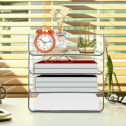 Stackable Paper Trays, 4 Tier Desk File Organizer, Document Letter Tray for Office Supplies, Magazine