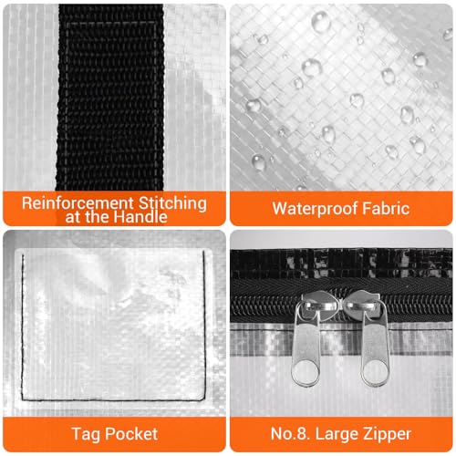 BlissTotes Clear Moving Bags Heavy Duty, 76L Extra Large Storage Bags with Zipper & Reinforced Handles, Waterproof PP Moving Totes for Clothes, Bedding, Comforters, Space Saving Storage (10 Pack) - size: 76L