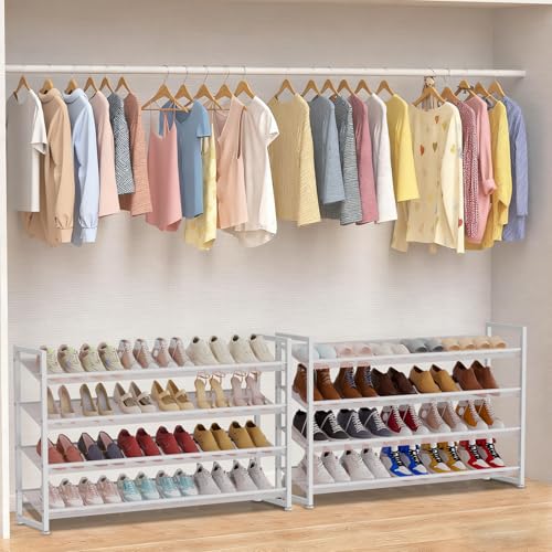 Large Shoe Rack 8 Tier Shoe Organizer, Heavy Duty Metal 4-Tier Stackable Shoe Storage Vertical Shoe Rack for Closet Front Door Entrance, Up to 50 Pairs, 44.8" W x 11.4" D x 56.7" H, White - color: White, size: 8 Tier