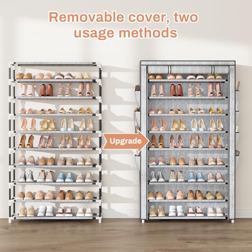 Shoe Rack with Cover, 10 Tier Shoe Organizer Storage for 40-50 Pairs Sneaker and Boots, Large Capacity, with 8 Pockets, Free Standing Tall Shoe Rack for Front Door Entrance, Closet, Printing - color: Printing