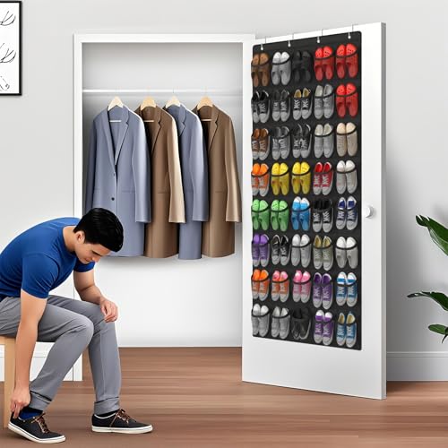 Over the Door Shoe Organizer,40-Pocket Hanging Shoe Rack for Closet Door,Shoes Storage Holder Hanger with Large Mesh Pocket for Women Men Shoes,Flip Flops(Black) - color: Black