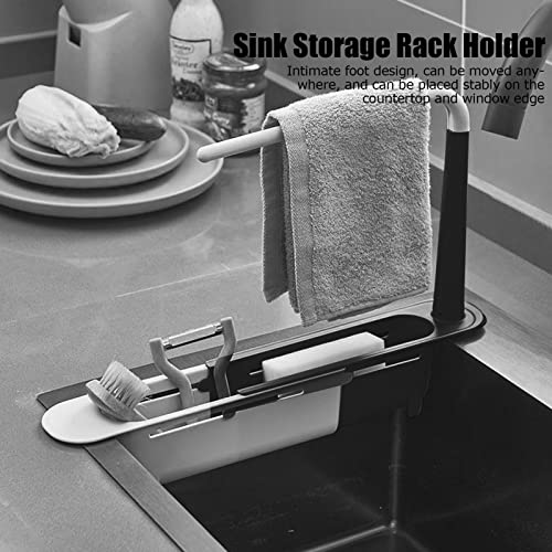 Zerodis Telescopic Sink Storage Rack, Telescopic 2in1 Sink Expandable Storage Drain Basket Towel Rack Under Sink Organizers Telescopic Sponge Soap Holder for Kitchen Sink (Black) - color: Black