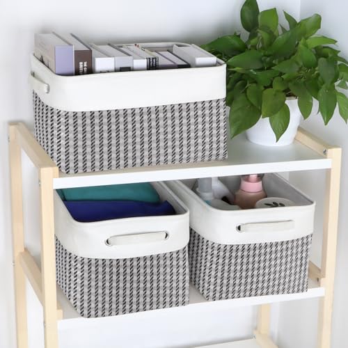 Kntiwiwo Foldable Storage Bin Collapsible Fabric Storage Basket Cube with Durable Handles Closet Organizer Bins for Organizing Shelves Drawers, Set of 3, 15" x 10" x 9.5", Houndstooth - color: Houndstooth, size: 15" x 10" x 9.5"