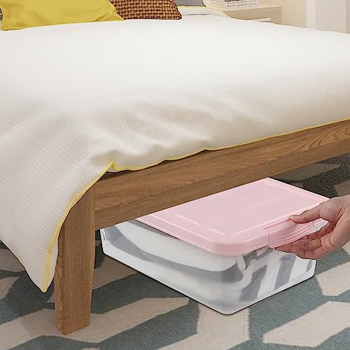 14 Quart Plastic Latching Storage Box, Plastic Underbed Storage Bin with Pink Lids, 2 Packs