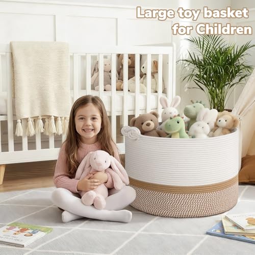 CherryNow 22"x22"x14" Large Blanket Basket, Home Décor for Living Room Bedroom, Cotton Rope Laundry Basket for Clothes Pillows, Baby Fall Decorations for Home Toy Storage, White & Camel - color: White & Mix Camel, size: 83L (22"W x 14"H)