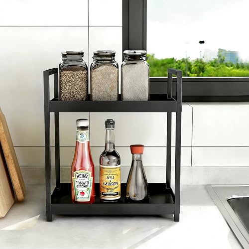 Anyoifax Bathroom Counter Organizer 2 Tier Vanity Storage Countertop Shelf Makeup Organizer Perfume Tray Skincare Holder for Sink, Dresser, Kitchen, Small Black - color: Black, size: Small