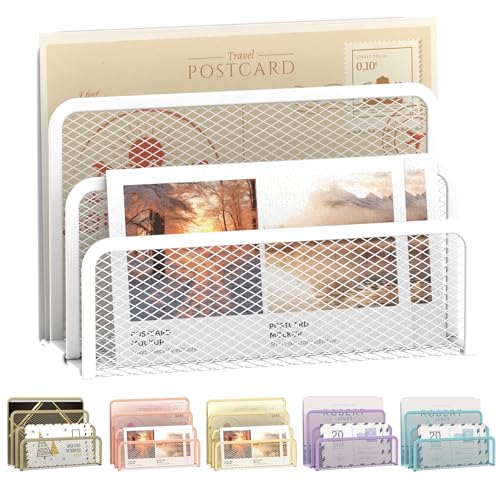 SUPEASY Mail Organizer for Desk, Mesh Metal Mail Holder Countertop with 3-Slot, Letter Sorter File Holder, Office Envelope Organizer for Mails (White) - color: White