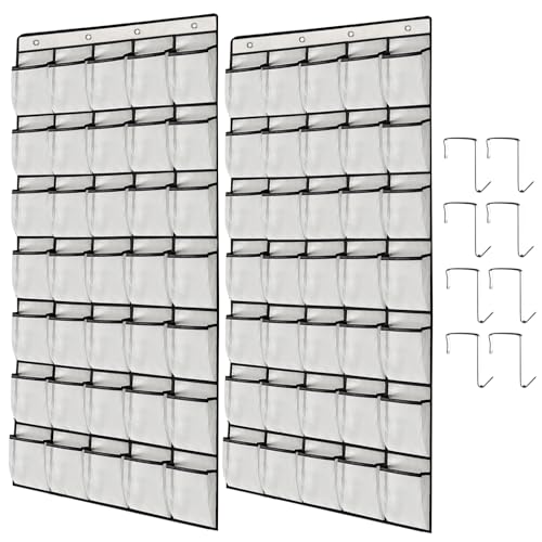 2 Pack 35 Breathable Mesh Pockets Large Hanging Shoe Organizer Over The Door Shoe Rack for Closet Door Storage Shoe Holder Hanger, 8Hooks, White (67.7'' x 26.4'') - color: White-2PCS