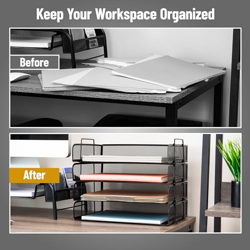 Mind Reader Stackable Paper Tray, Desktop Organizer, File Storage, Office, Metal Mesh, 4 Pcs., Black - color: Black, size: 13.3" x 9.8" x 11.3"