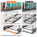 MUDEELA Expandable Pots and Pans Organizer Rack under Cabinet, Pots Lid Organizer Rack for Kitchen Cabinet Organizers and Storage with 12 Adjustable Dividers Cutting Board Holder & Anti-Scratch Strips - style: 12 Dividers-Black