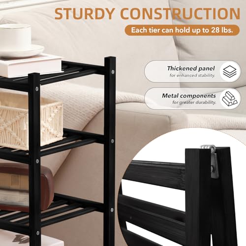 4 Tier Bamboo Shoe Rack Storage Organizer for Closet, Multifunctional Stackable Free Standing Shoe Shelf Organizer for Small Space,Entryway, Hallway, Bathroom27 x11 x26(Black, 4 Tier) - color: Black, size: 4 Tier
