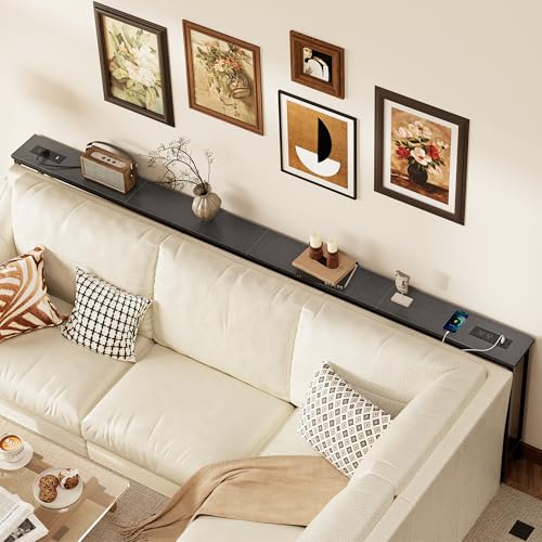 SUPERJARE 110.2 Inch Sofa Table with Power Outlets and USB-C Ports, 5.9 Inch Narrow Console Tables, Entryway Hallway Couch Tables with Storage, Behind Sofa, Small Spaces, Living Room, Black - color: Black, size: 5.9''D x 110.2''W x 29.7''H