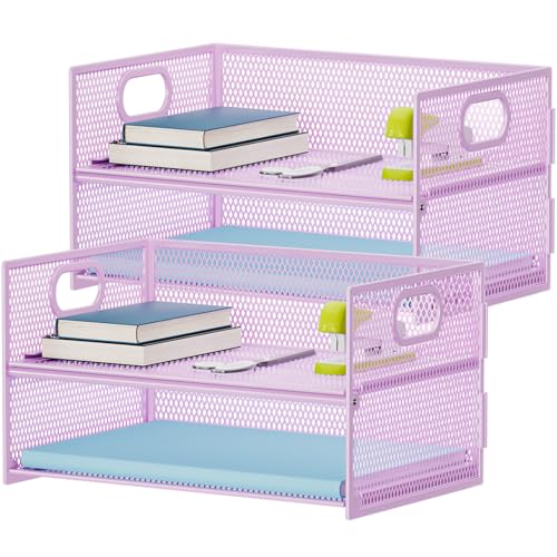 Marbrasse 2 Tier Paper Organizer Letter Tray, Mesh File Organizer with Handle, Paper Sorter Desk Organizer for Home Office Supplies - 2P Purple - color: 2p Purple